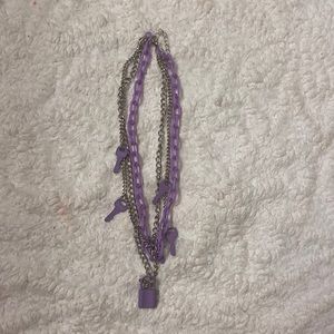 Plastics purple and metal silver chain necklace with charms